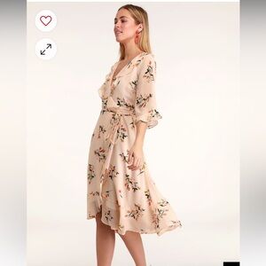Lulu's Love Song Floral Wrap Dress in Cream/Pink Floral